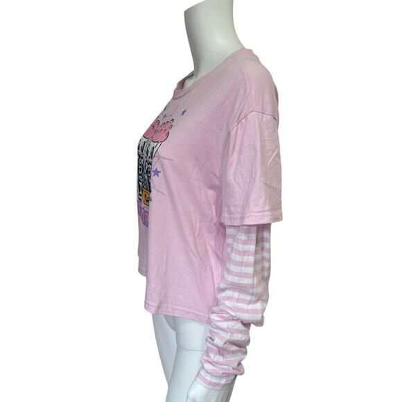Sweet Society Skeleton Pink Stripe Twofer Long Sleeve T Shirt Trick or Treat L - Picture 4 of 14
